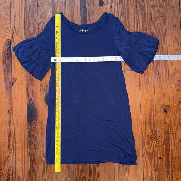 Lilly Pulitzer Lindell True Navy Sz M Soft Stretch Shirt Dress Comfortable Chic - Picture 7 of 9